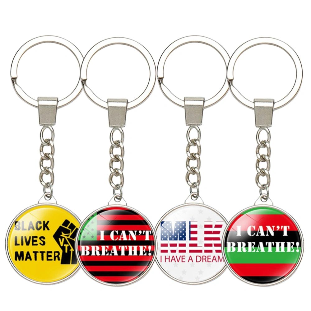 4pcs Fashion Key Chain Double Sided Crystal Key Chain Pendant Key Ring Creative Black Lives Matter Pattern Keychains (Mixed Style）