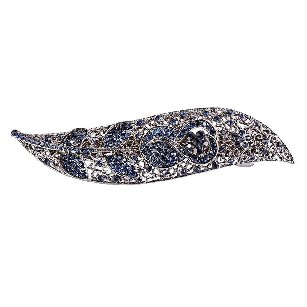 Leaves Hair Clip Leaf Clip Hairpin Crystal Leaves Hairpin Pinch (Blue)