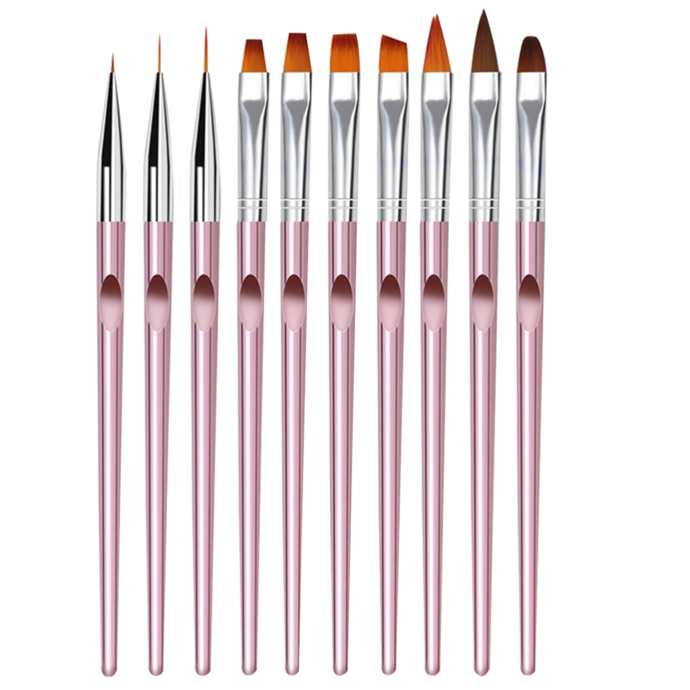 10pcs Nail Liner Brushes Crystal Nail Pen Nail Painting Brushes Manicure Brush Nail Paint Art Tool Dotting Pen for Salon Women Home (Rose Gold)