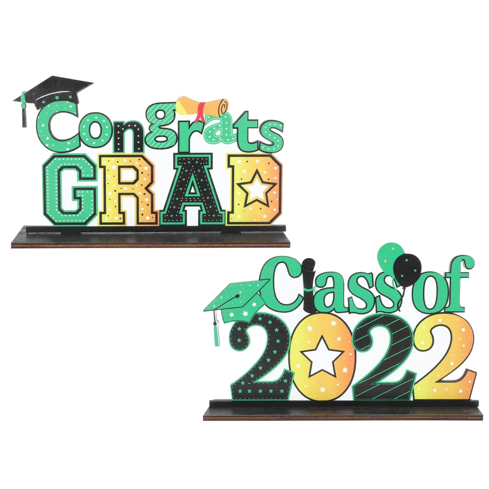 2Pcs Creative Wooden Graduation Party Layout Desktop Alphabets Decoration