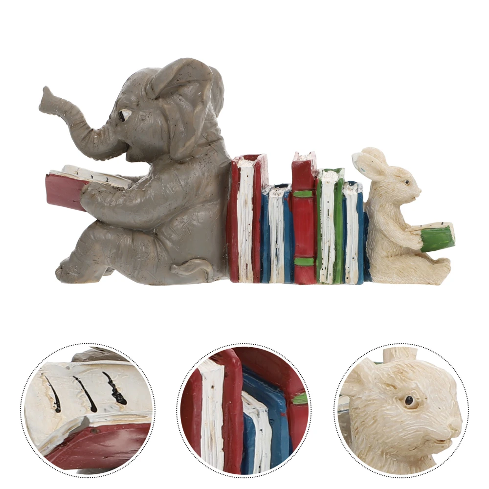 Resin Elephant Rabbit Reading Book Statue Resin Crafts Ornaments Resin Animal Garden Decor