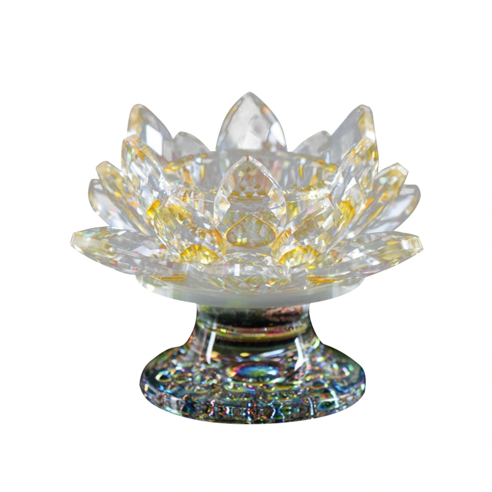 Crystal Lotus Candle Holder Flower Tealight Holder Centerpieces Desktop Decoration for Home Wedding (Yellow)