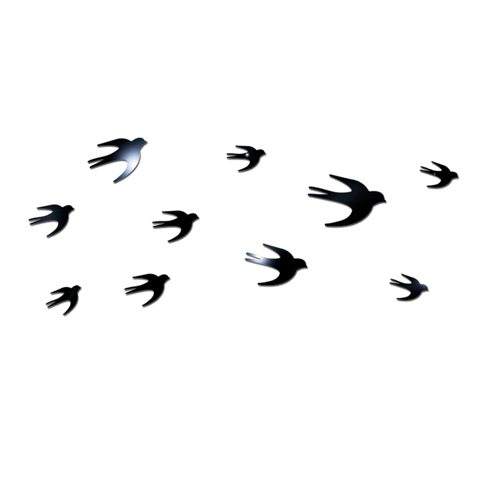 DIY Swallow Mirror Wall Sticker Acrylic 3D Crystal Mirror Sticker Wall Decal for Home Living Room Bedroom(Black)