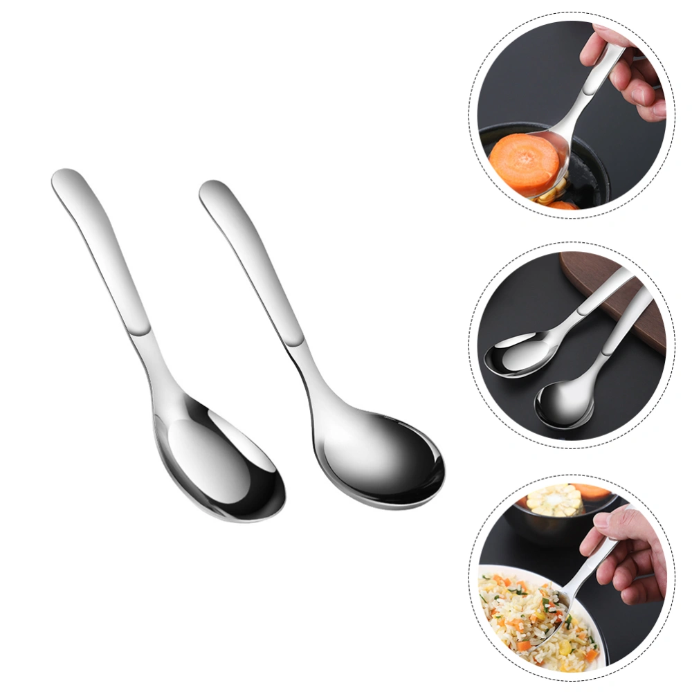 2pcs Stainless Steel Rice Spoons Round Soup Spoon Thickened Soup Spoons