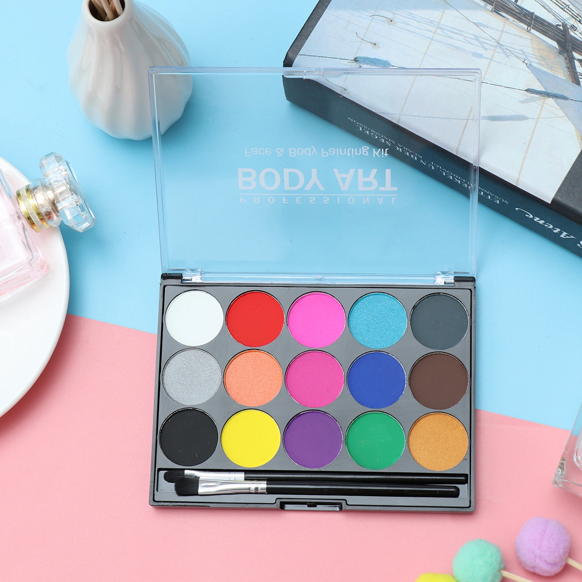 15 Colors Water Based Body Paint Set Face Paint Kit with Painting Brush for Adults and Children