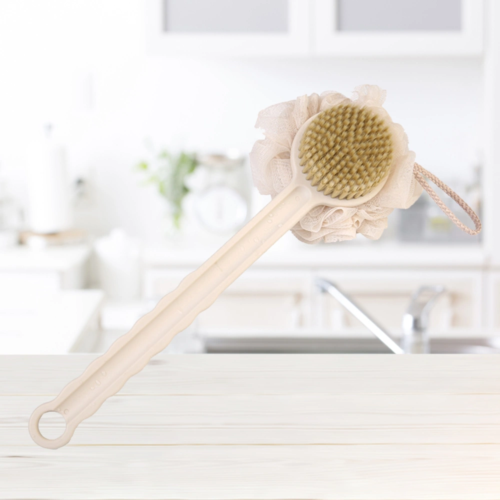 Long Handle Bath Brush with Dense Bristle Back Brush Shower Spa Scrubber(Beige)