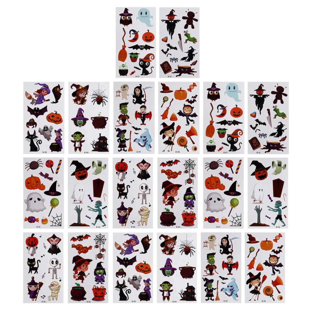 20pcs Halloween Temporary Tattoos Kids Body Sticker Tattoos Sticker Party Favor