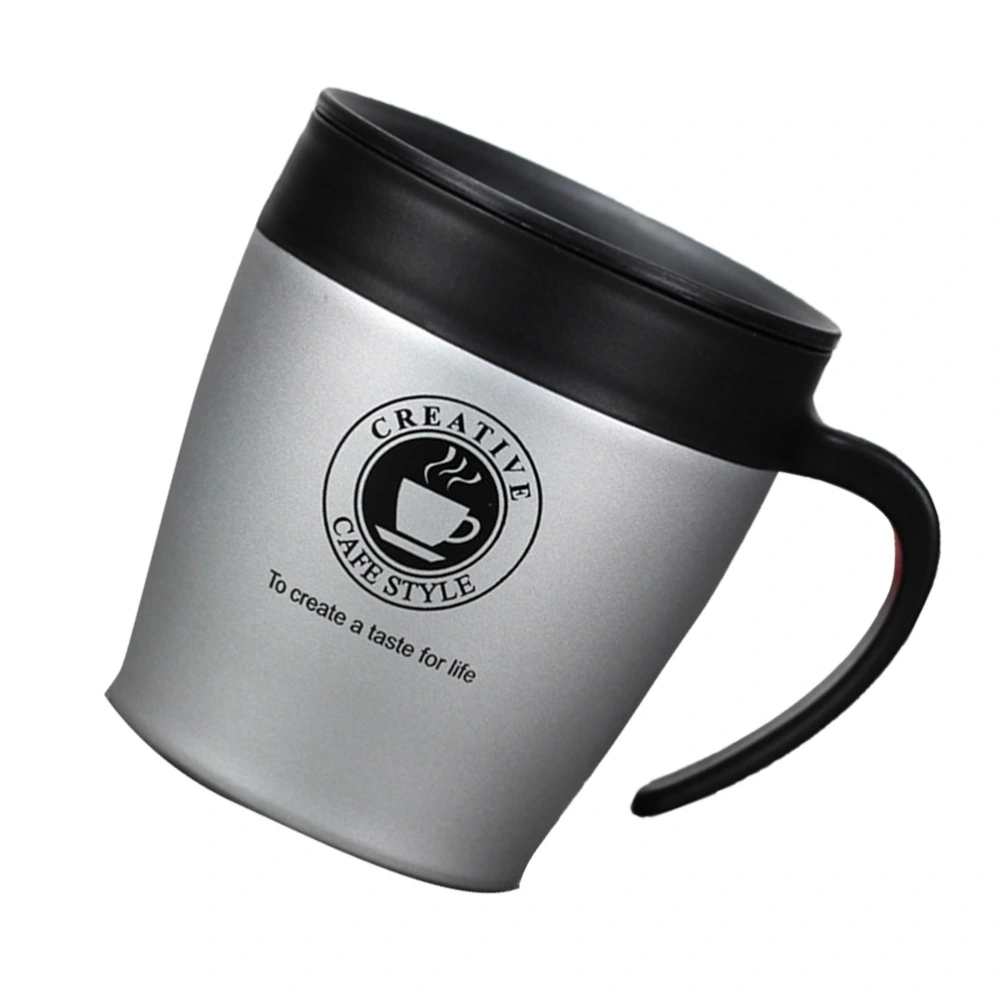 Coffee Cup Stainless Steel Handle Coffee Cup Business Coffee Cup Creative Office Coffee Cup (with Spoon Silver)