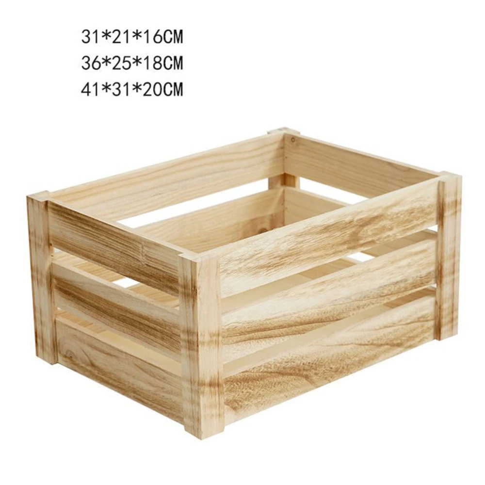 Solid Wood Storage Basket Toys Sundries Cosmetics Storage Basket Multi-purpose Storage Container for Home Office Department (Wood Color)