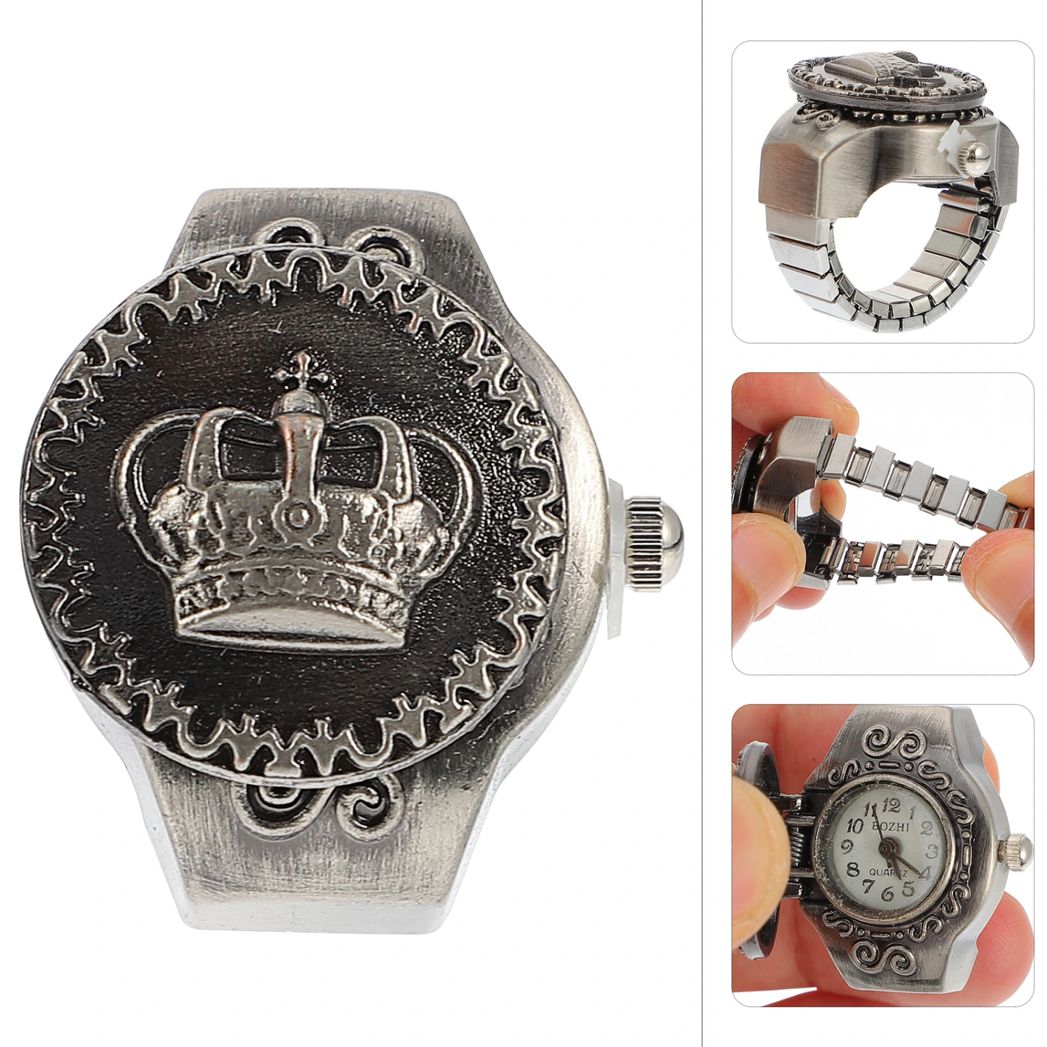 1Pc Stylish Finger Watch Ring Decorative Watch Crown-shaped Finger Watch