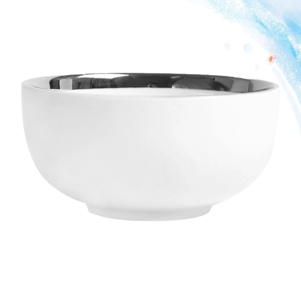 1Pc Round Bowl Creative Bowl Golden Edged Porcelain Salad Noodle Bowl for Household Use (400ml, White)