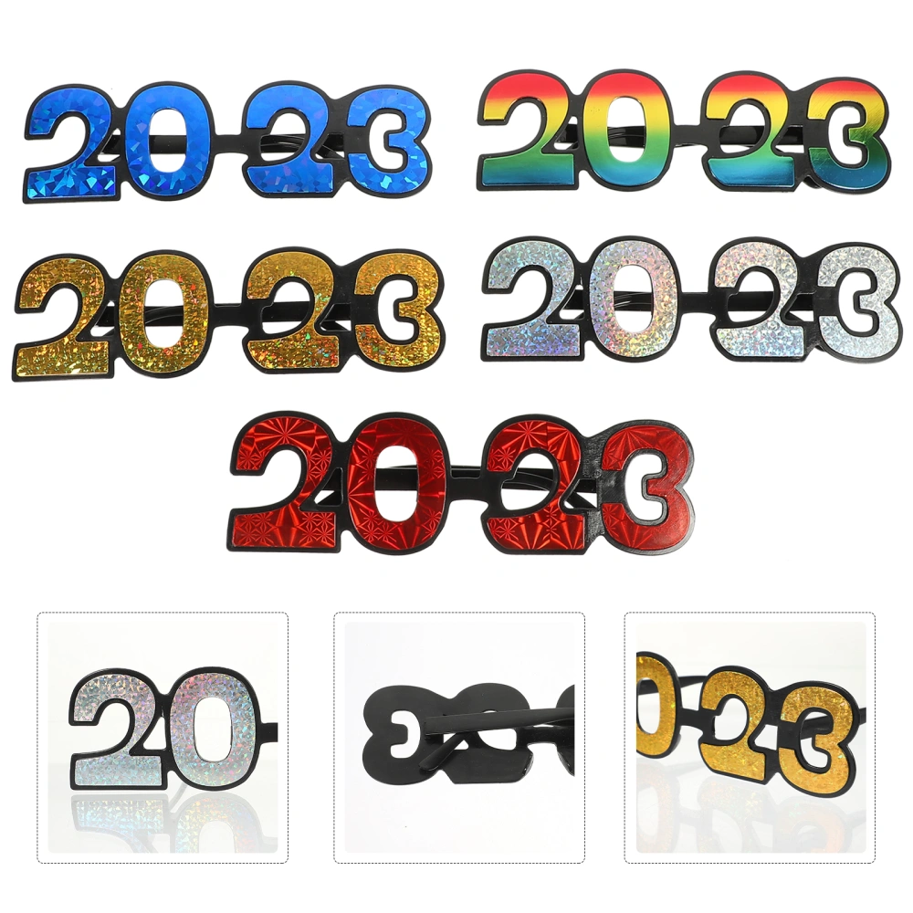 5 Pairs of New Year's Day Party 2023 Number Glasses Plastic Eyewear Party Decor