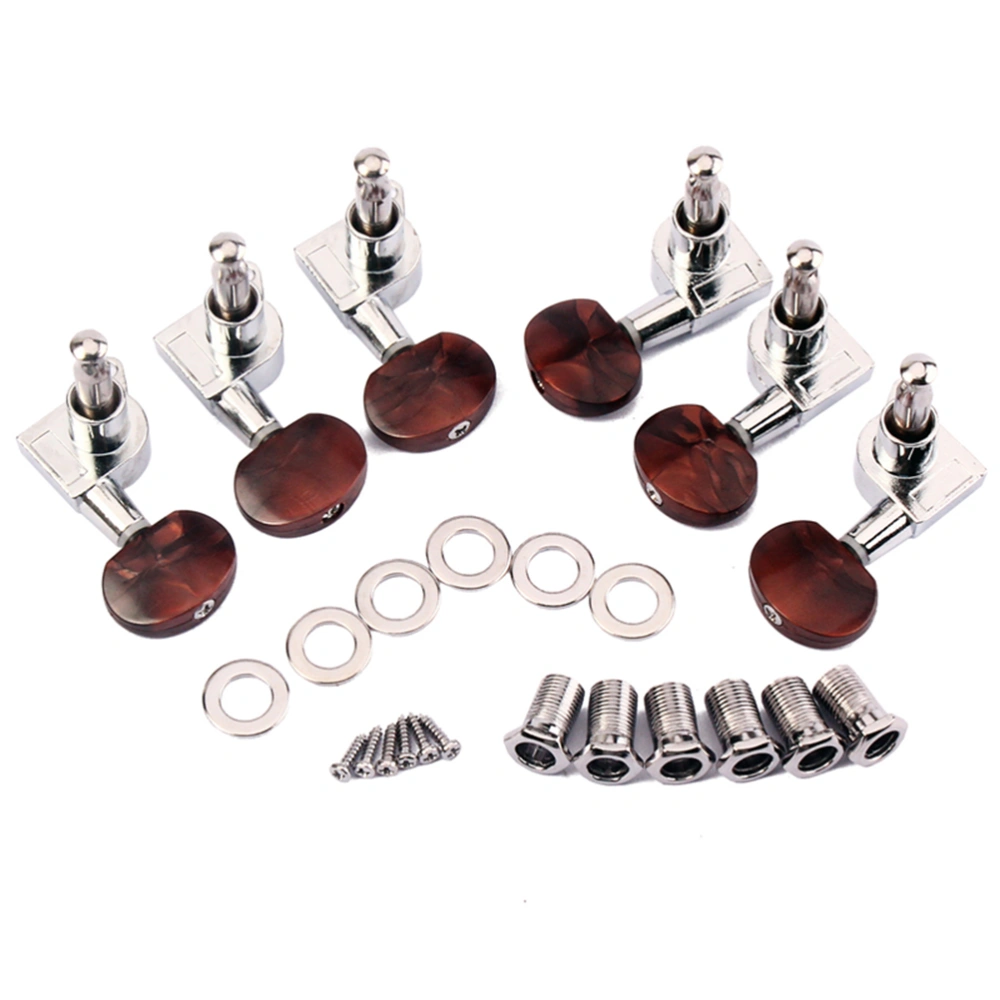 Enclosed Tuning Pegs Machine Head Tuners Coffee Plastic Buttons for Acoustic Guitar 3L3R Pack of 6