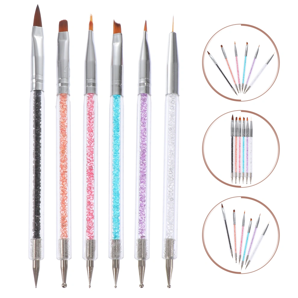 6Pcs Nail Pen Double End Pull Pens Pick Diamond Pens Pigment Pens for Salon