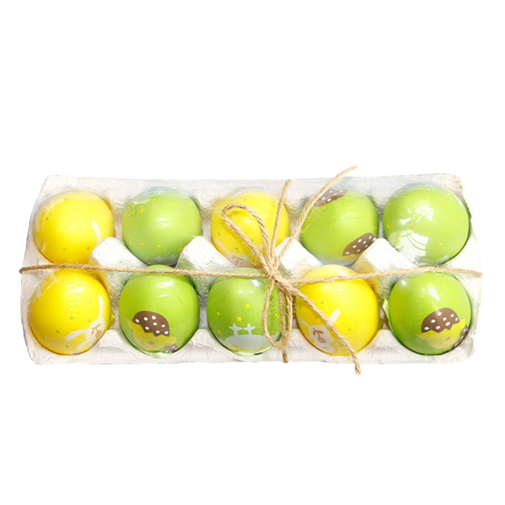 10pcs Easter Plastic Eggs Set Artificial Beautiful Printing Egg Hanging Drop for Easter Festival Party (Yellow Green)