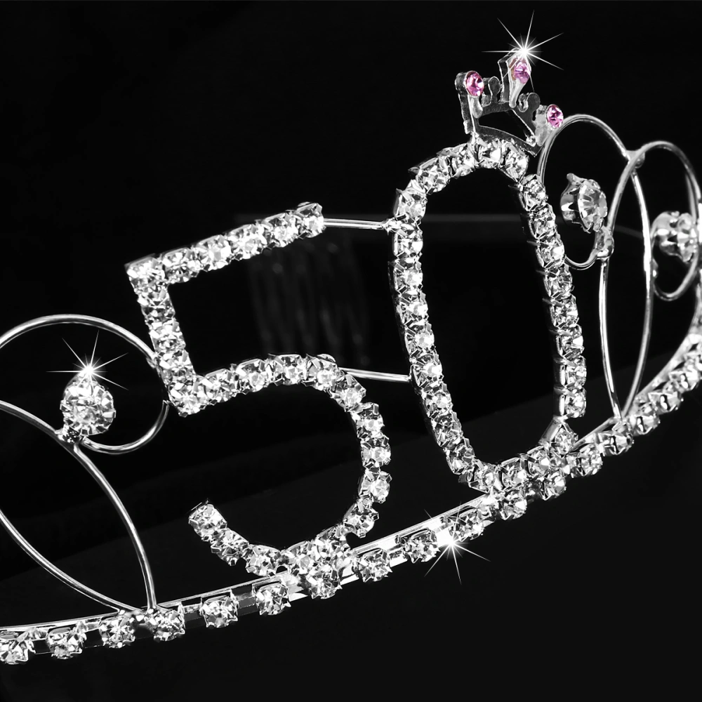 FRCOLOR 50th Birthday Tiara Bling Rhinestone Tiara 50th Birthday Crown for Hair Decoration