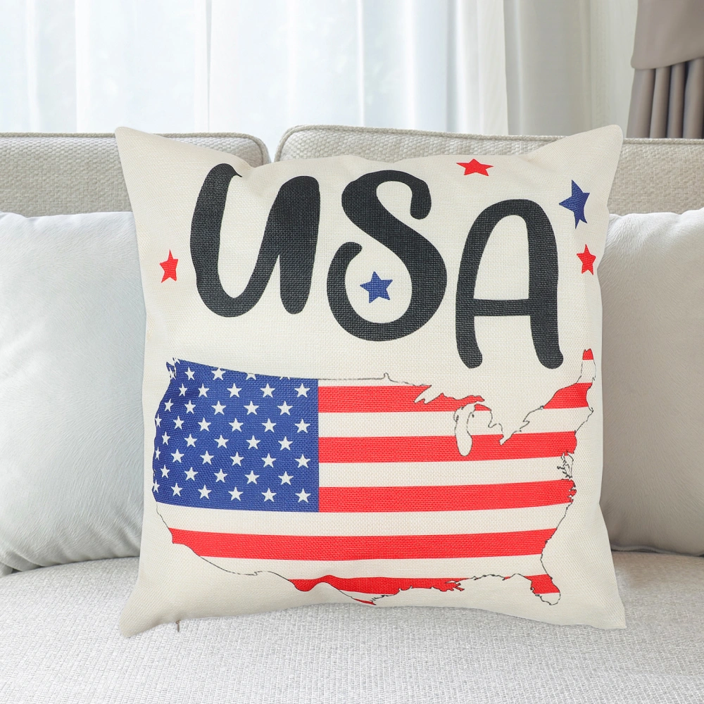 3pcs Throw Pillow Covers Independence Day Theme Pillow Covers Flax Pillowcase