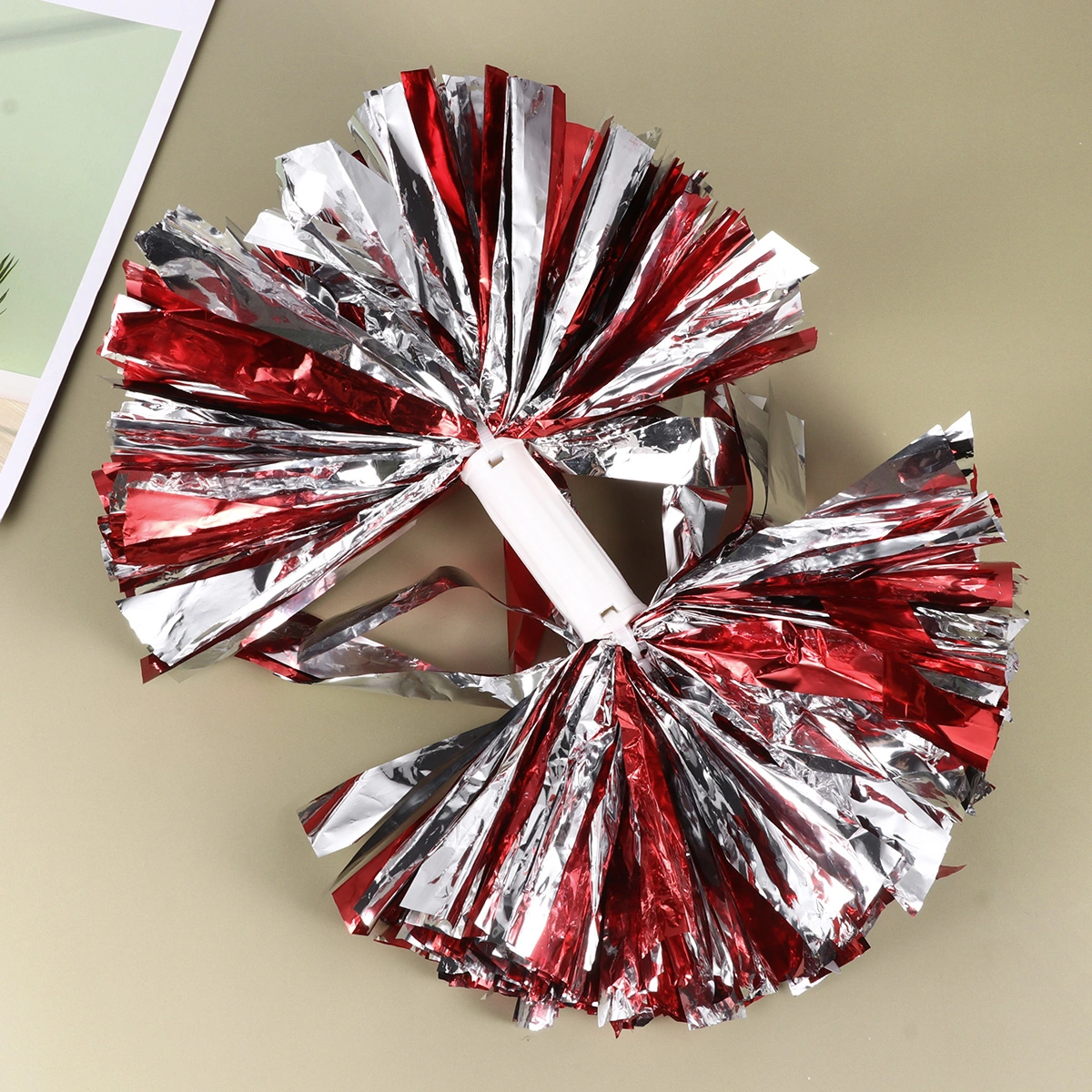 2pcs Colorful Reusable Cheering Poms Spirited Fun Cheerleading Pom Poms Kit Kids Cheer Props with Handle for Performance Competition Cheering Sports Events(Red with Silver)