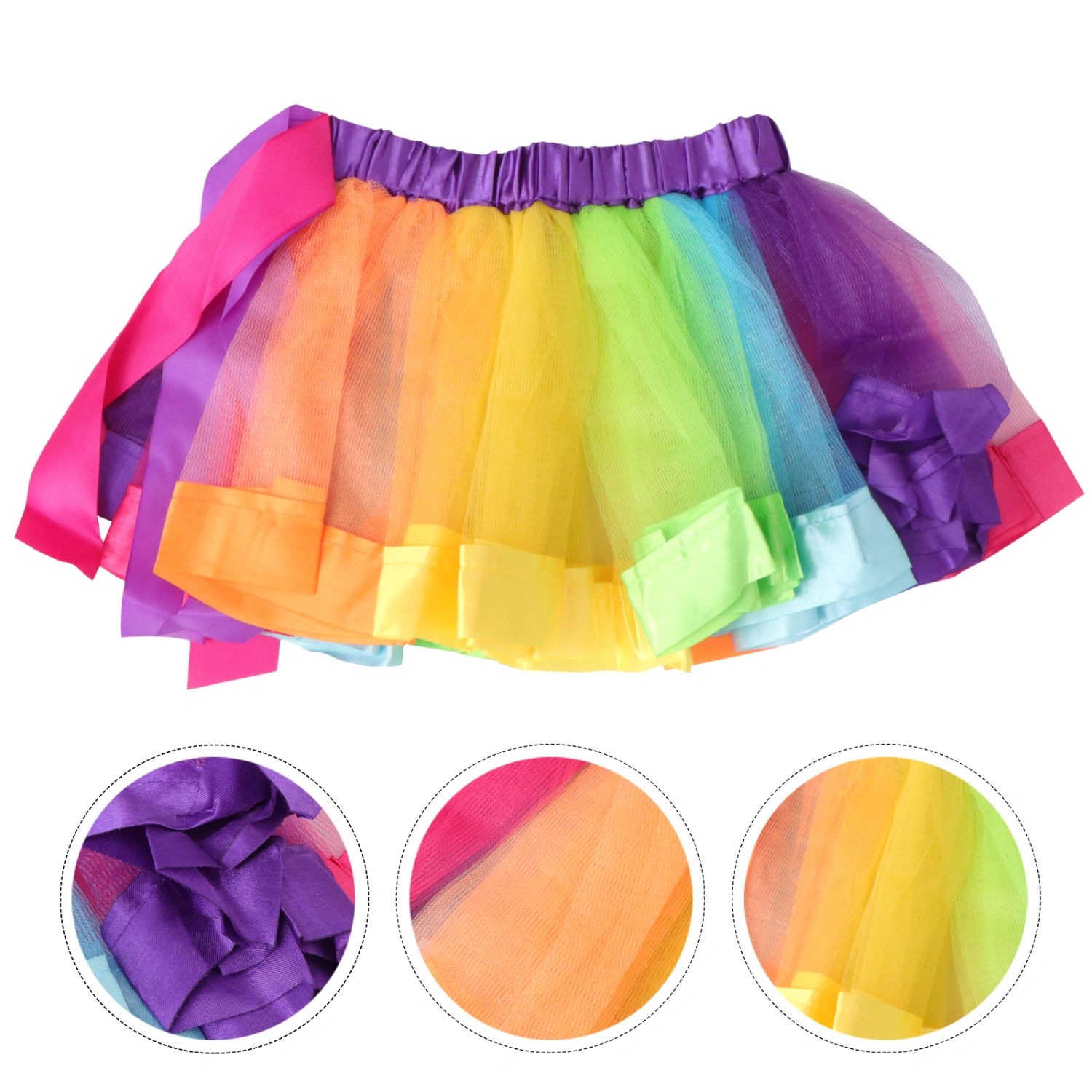 Little Girls Layered Rainbow Ribbon Tutu Skirt Dress Ballet Tiered - Size S