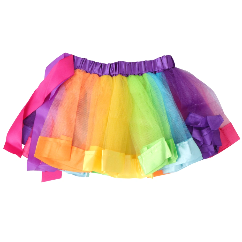 Little Girls Layered Rainbow Ribbon Tutu Skirt Dress Ballet Tiered - Size S