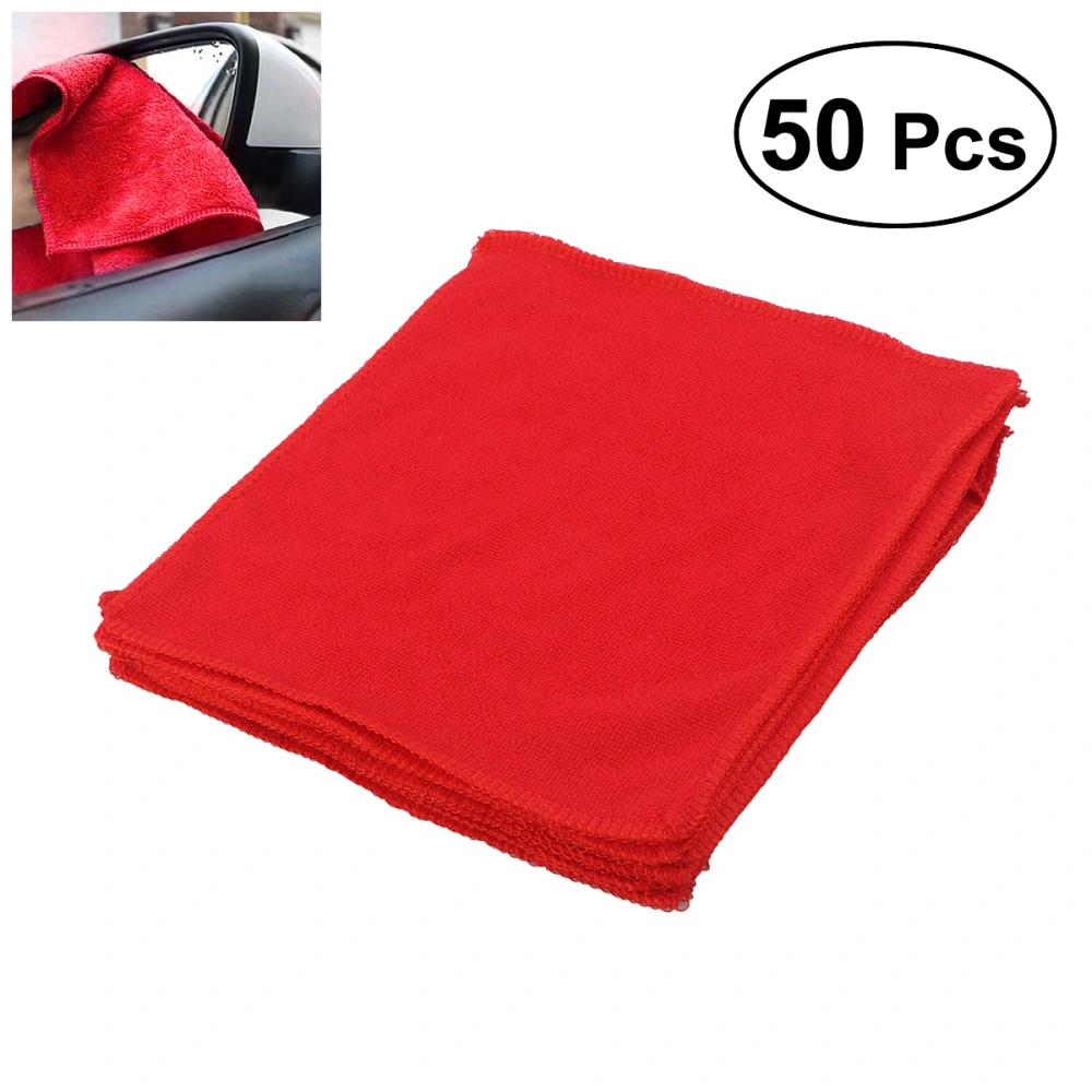 50pcs Disposable Car Cleaning Towels 30x30cm Microfiber Auto Car Washcloth Drying Cloth (Red)