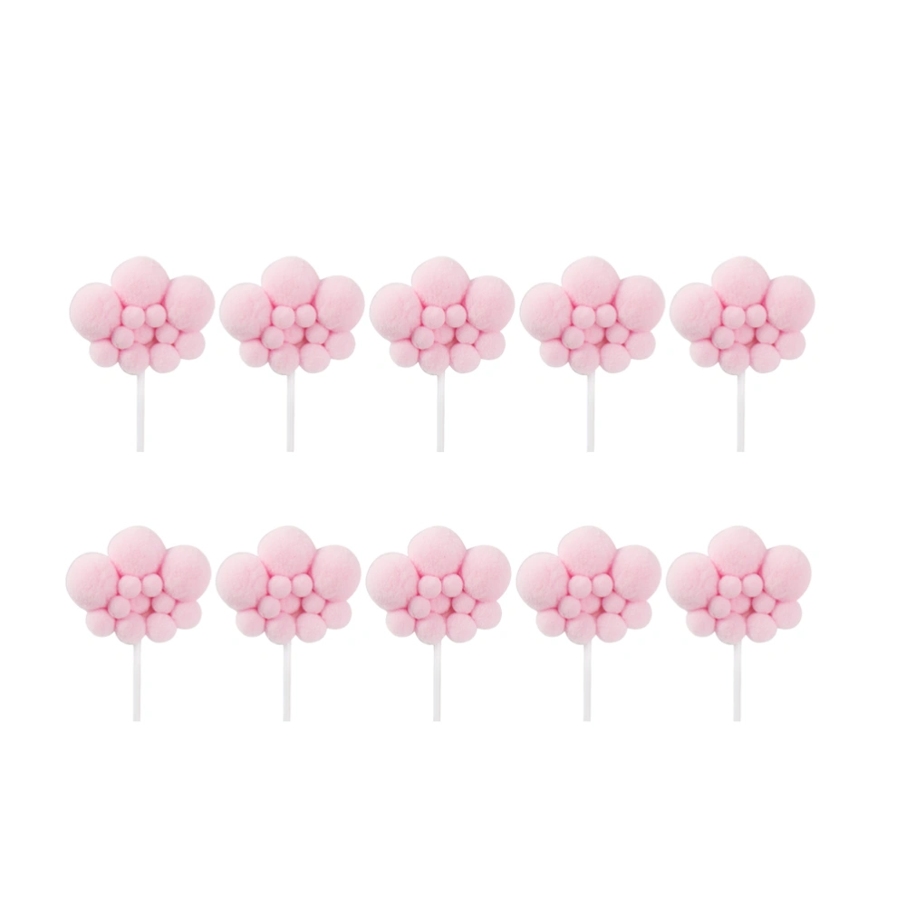 10pcs Three-dimensional Cloud Shape Cake Topper Creative Cake Insert Decor Adorable Dessert Picks for Party Home (Round Pink)