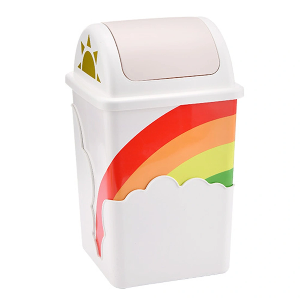 1Pc Household Trash Container Rainbow Pattern Waste Holder Lidded Trash Can