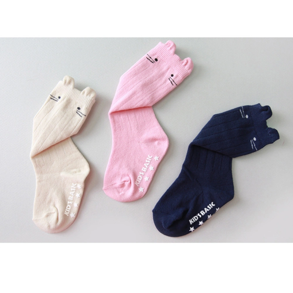 Unisex Baby Girls Boys Socks Anti-skid Knee High Stockings Cartoon Animal Cotton Socks for 0-1 Years Old Kids (Pink Cat)