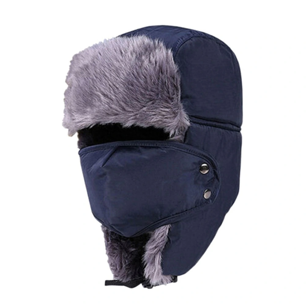 Men Women Winter Ushanka Trapper  Earflap Ski Hats With Mask Hood (Navy Blue)