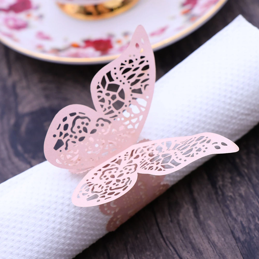 50Pcs Wedding 3D Paper Napkin Ring Napkin Bands Party Table Decor (Pink)