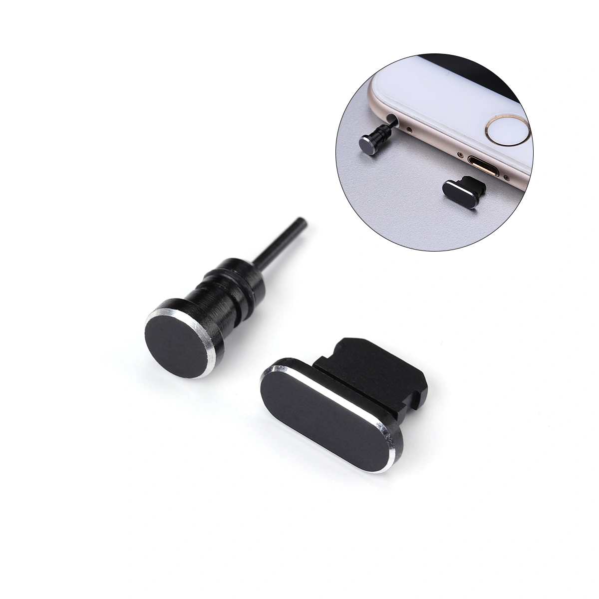2PCS/ Set 3.5mm Earphone Jack Anti Dust Plug And Charging Port Plug for iPhone X/ 8 Plus/ 7 Plus/ 7/ SE/ 6 Plus/6S / 6/ 5S/ 5C/ 5/ (Black)