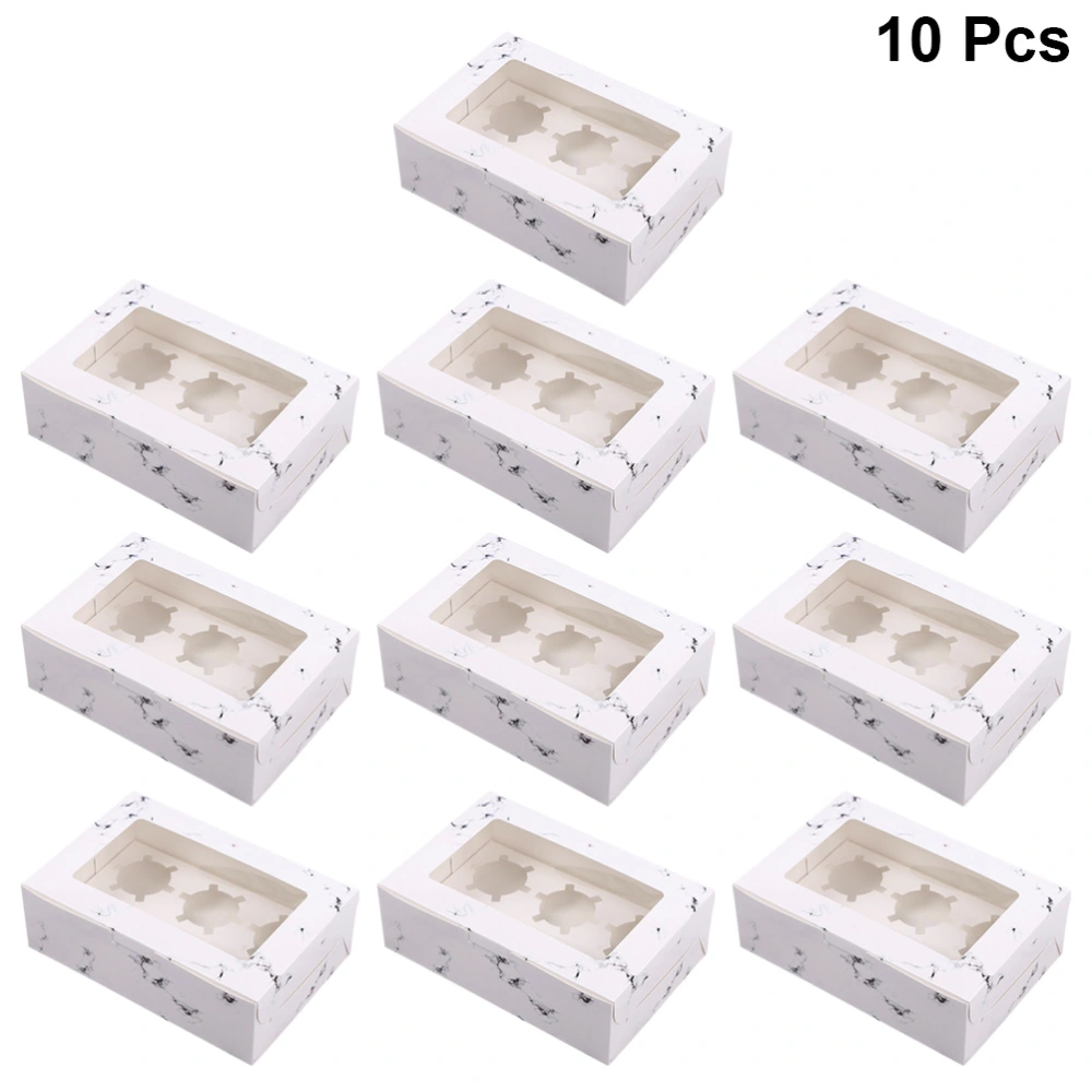 10pcs Marbling Cupcake Boxes with Inserts Windowed Muffin Holder Dessert Containers (6 Cavities)