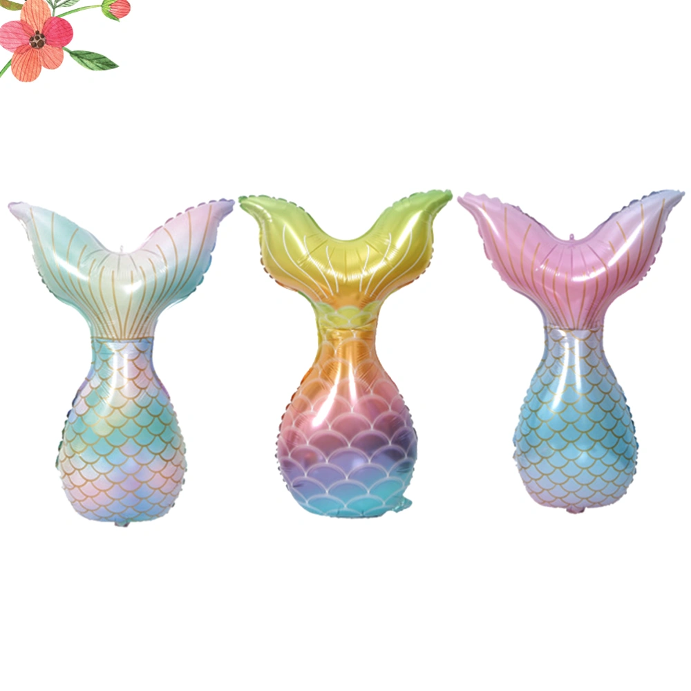 6Pcs Mermaid Fishtail Shape Balloons Mermaid Theme Party Aluminum Foil Balloons Birthday Party Layout Supply Decoration Set