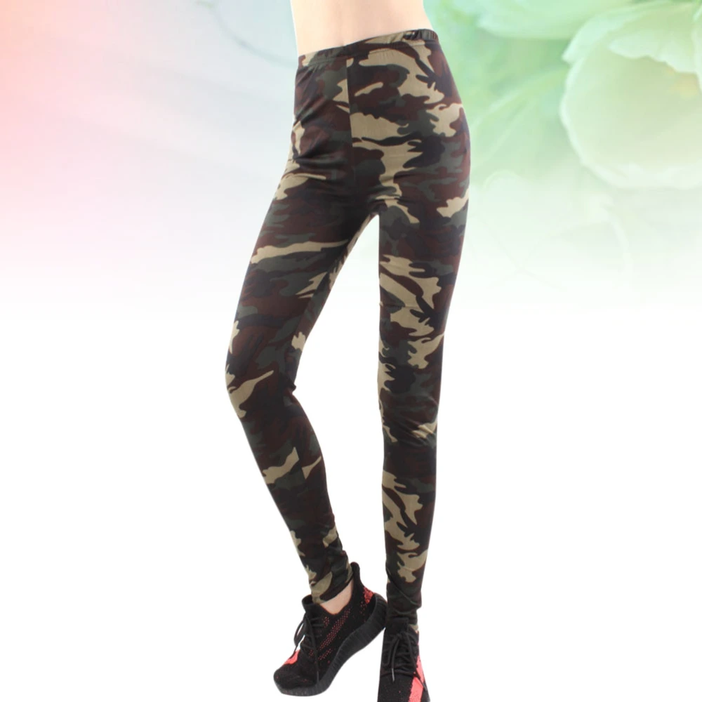 Summer Women Yoga Pant Elastic Camouflage Leggings Workout Pants Hip Push up Tights Gym Leggings (Green Camouflage)