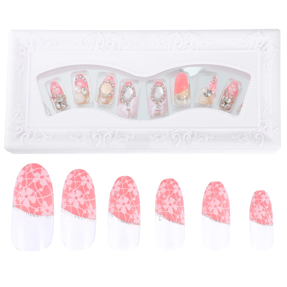 24pcs Bridal Full Cover Fake Nails Tips False Nails with Pearl for Wedding