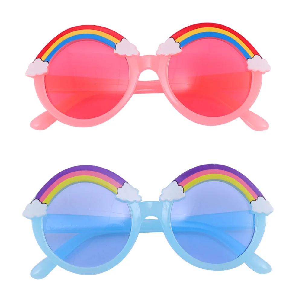 2Pcs Kids Adorable Sunglasses Anti-UV Glasses Baby Sunshades Kids Summer Eyewear Practical Outdoor Glasses (Red + Blue)