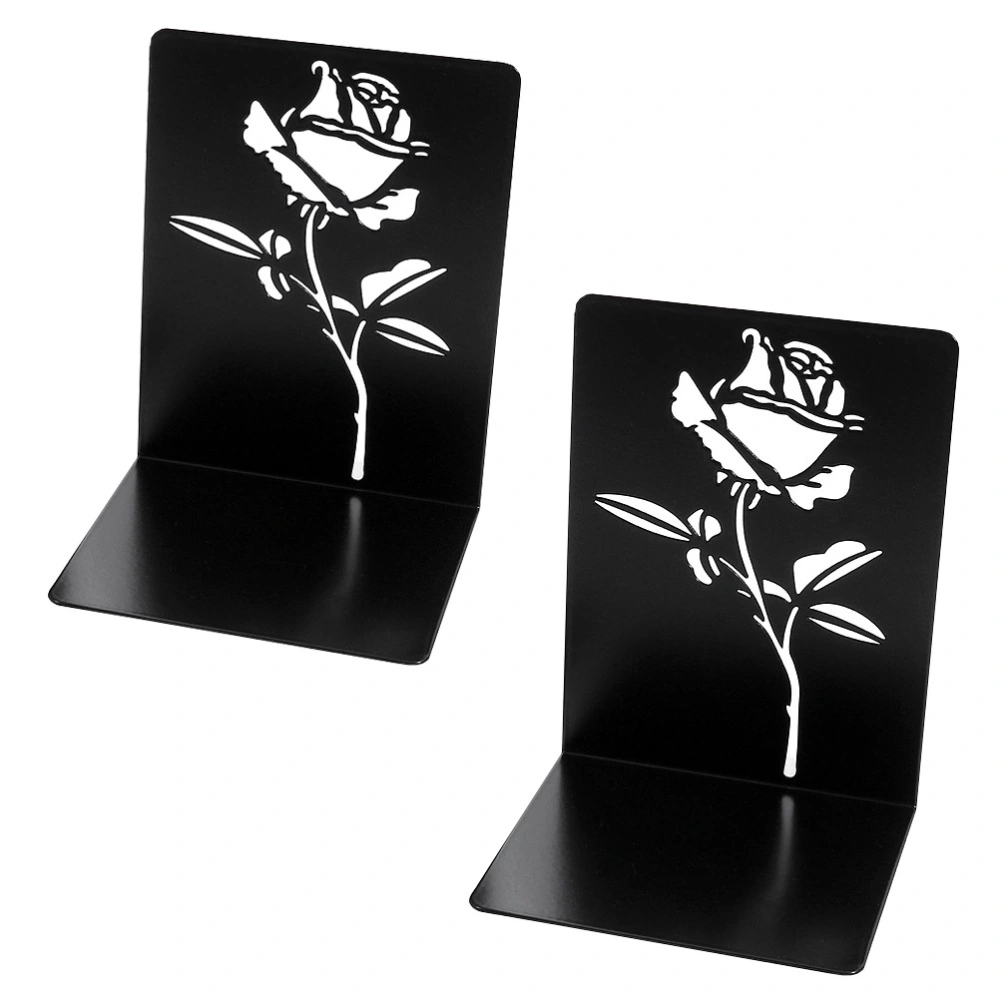 2Pcs Hollow Rose Desktop Bookend Metal Durable Book Rack Bookshelf Accessory