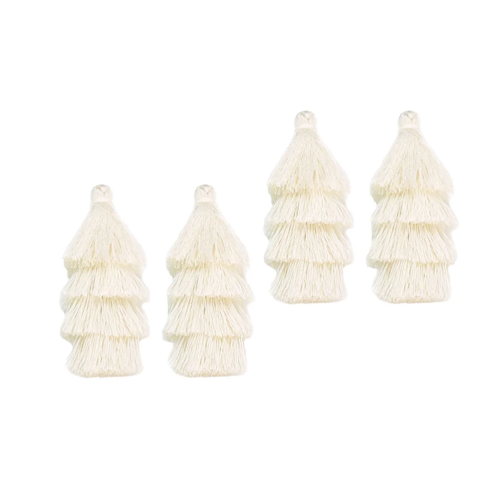 4 Pcs Tassel Accessories Four Layer Long Hanging Tassel Pendant Earrings Eardrop Supplies for Christmas DIY Keychain Jewelry Earrings (Beige)