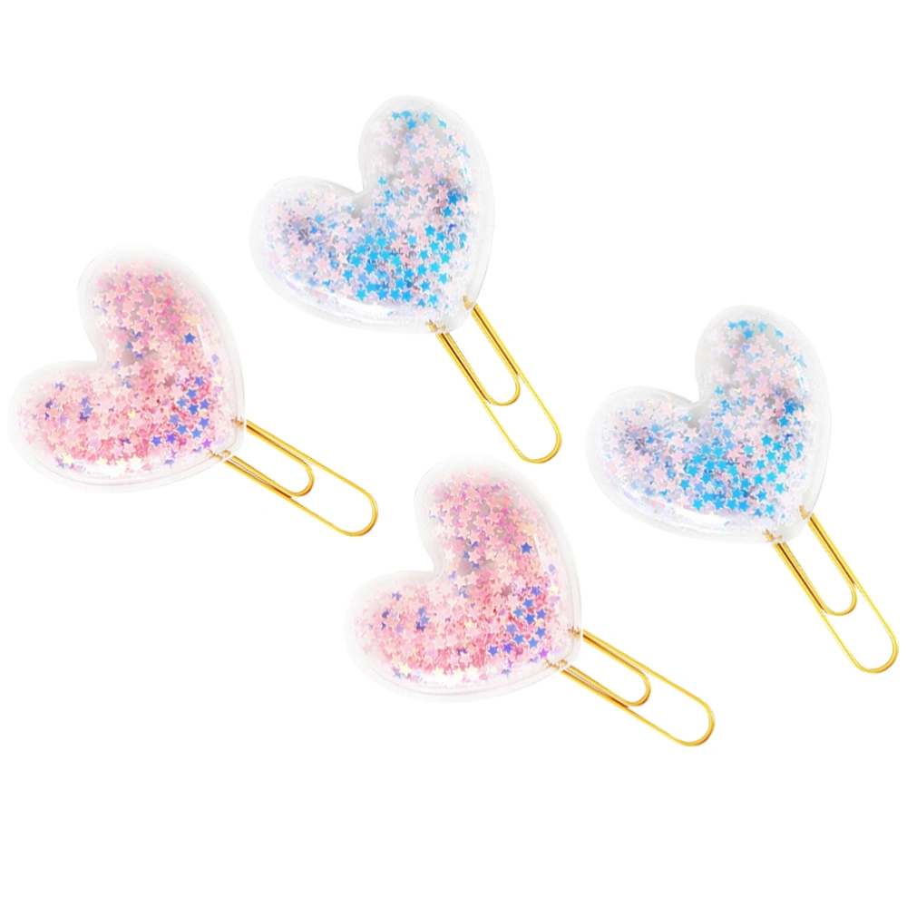 4Pcs Transparent Heart Shape Paper Clips Stars Sequin Design Office Paper Clips