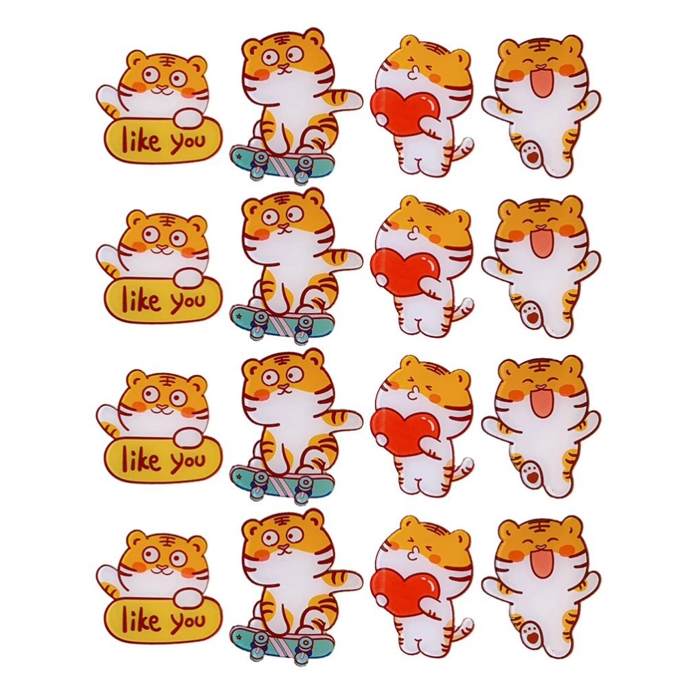 16Pcs Cartoon Acrylic Brooches Tiger Shaped Brooches Decorative Bag Adornments(Mixed Style)