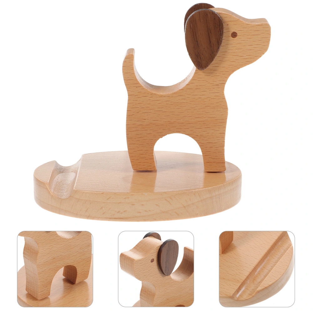 1pc Creative Dog Shape Desktop Wooden Phone Bracket Mobile Display Stand (Khaki)