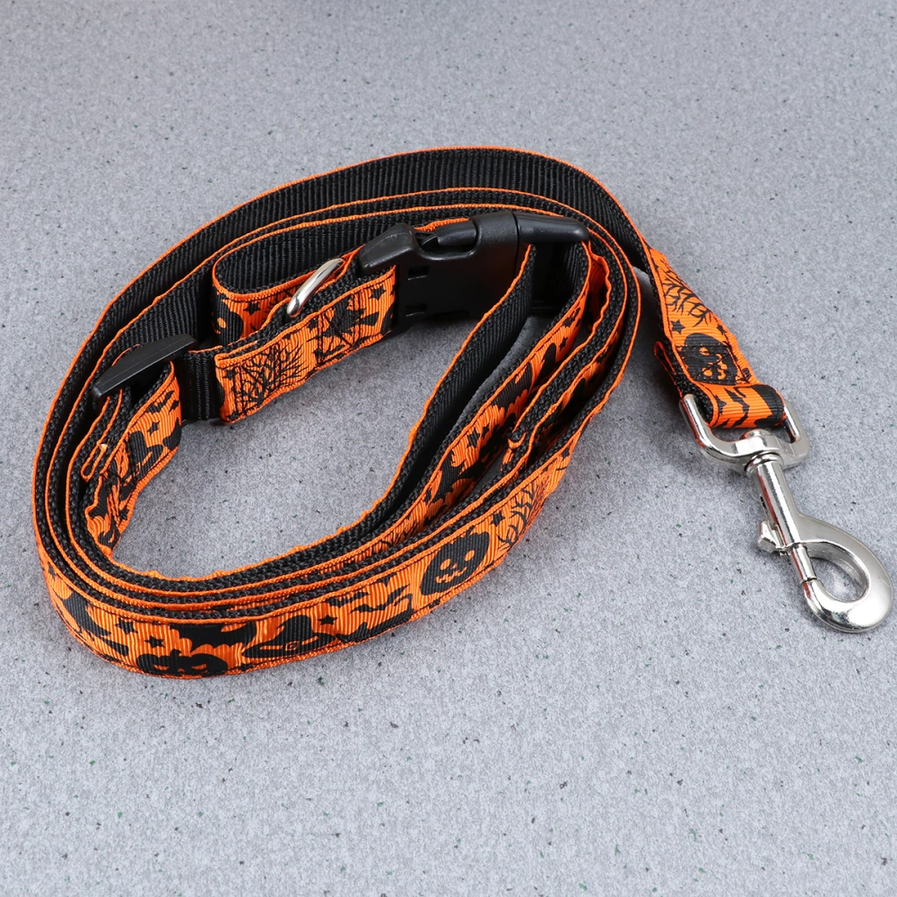 2pcs Halloween Festival Pet Collars Adjustable Nylon Leash Lovely Pumpkin Hat Necklace for Pet Dog (Collars Size L+Leash, 1pc Respectively)