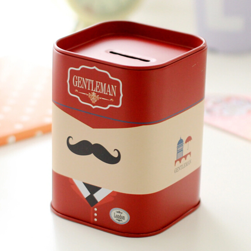 Stylish Tinplate Piggy Bank Storage Box (Beard Pattern with Red Color)