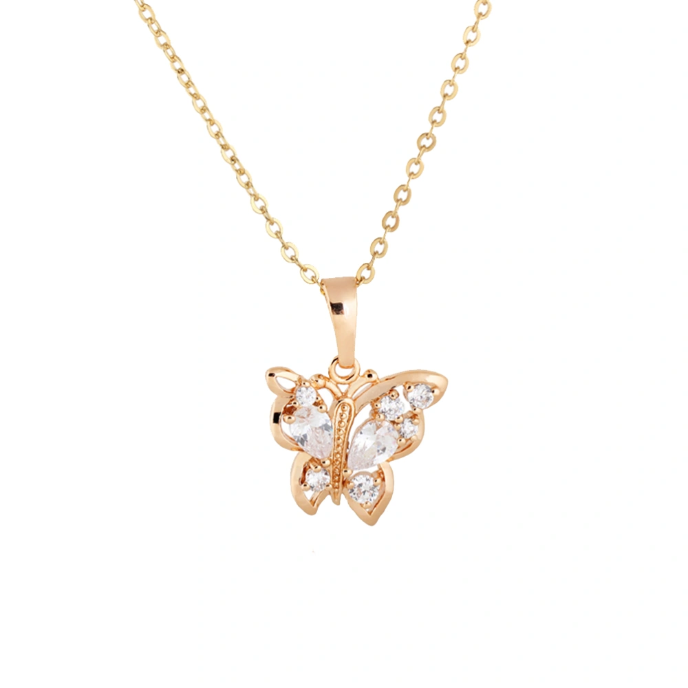 Women Necklace Stylish Micro-inlay Hollow out Shape Temperament Dazzling Zircon Chain Pendant Necklace (Golden)