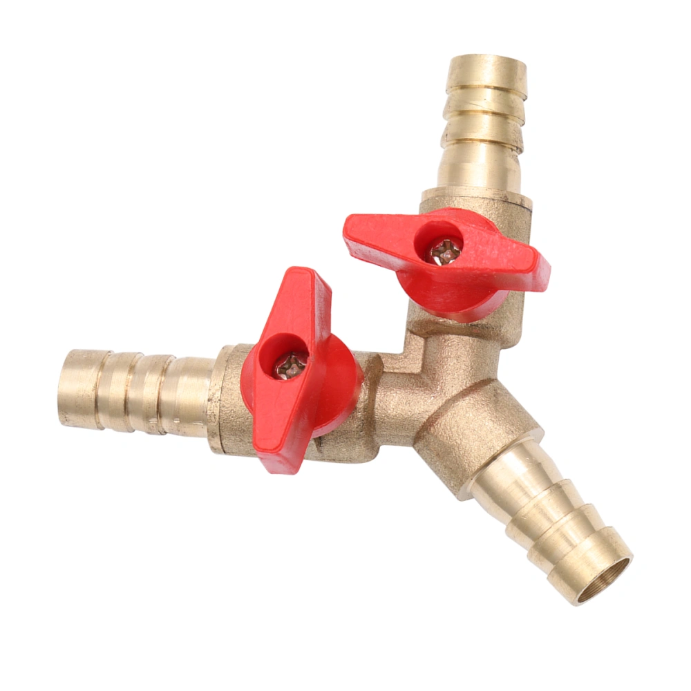 Y Shape Three-way Gas Pipe Distribution Switch Shut Off Ball Fitting Hose Barb Fuel Gas Clamp Tee (Copper 8mm Golden Red)