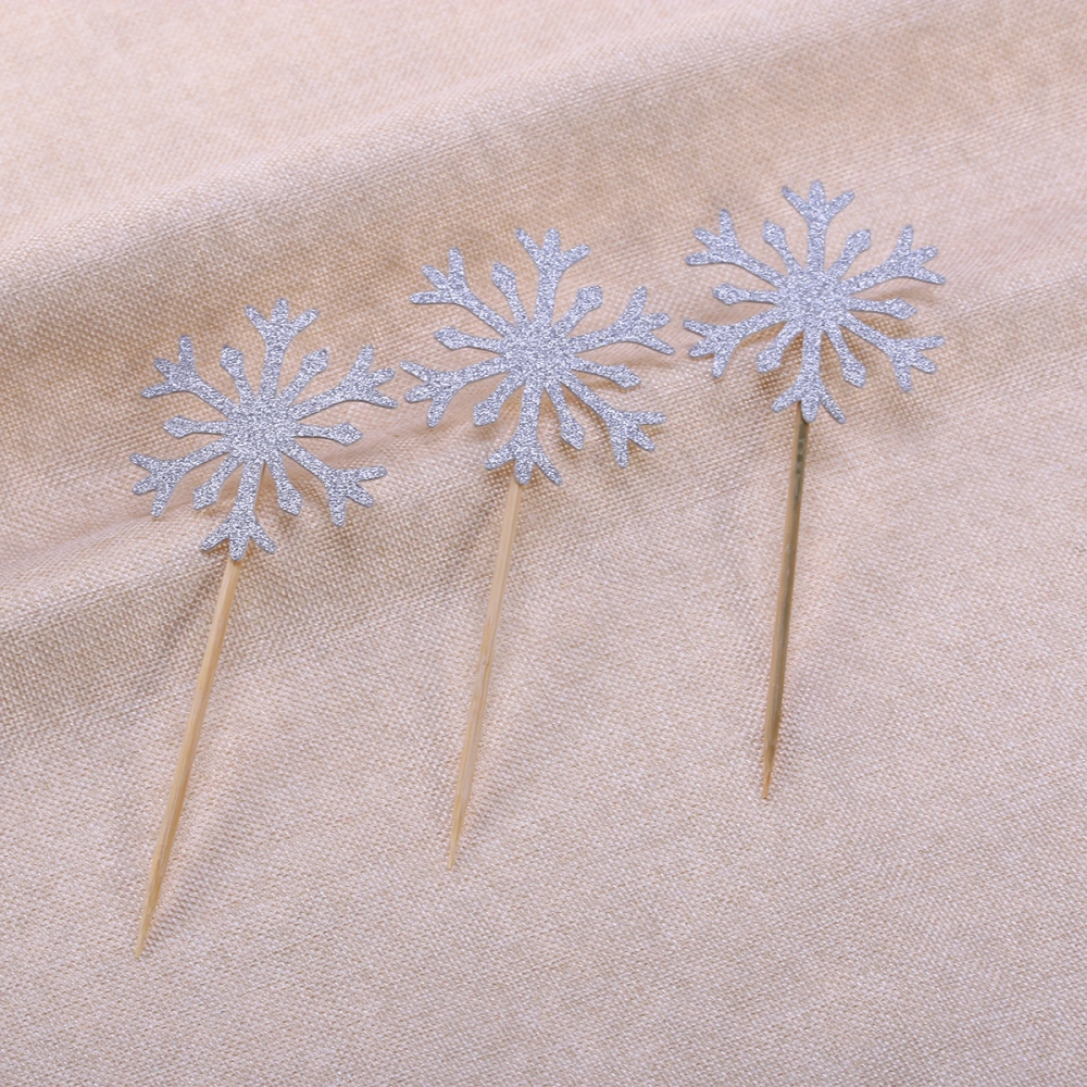 10pcs Snowflake Cupcak Topper Christmas Cupcake Picks Sign for Happy Christmas Decoration (Silver)