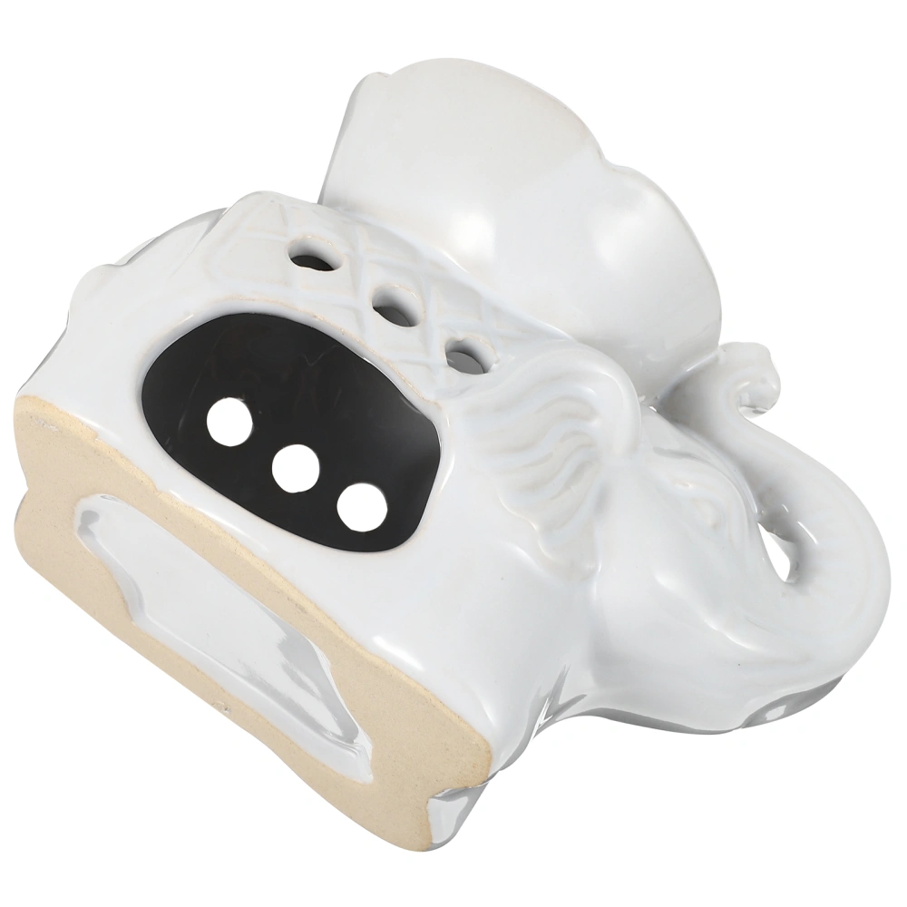 1Pc Ceramic Tealight Candle Holder Elephant Shape Essential Oil Burner (White)