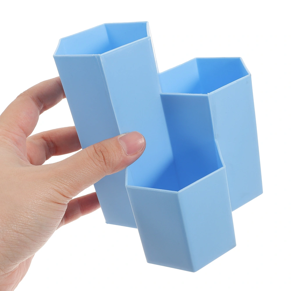 Creative Hexagonal Pen Holder Container Organizer Plastic Desktop Storage Box Student Office Supplies (Blue)