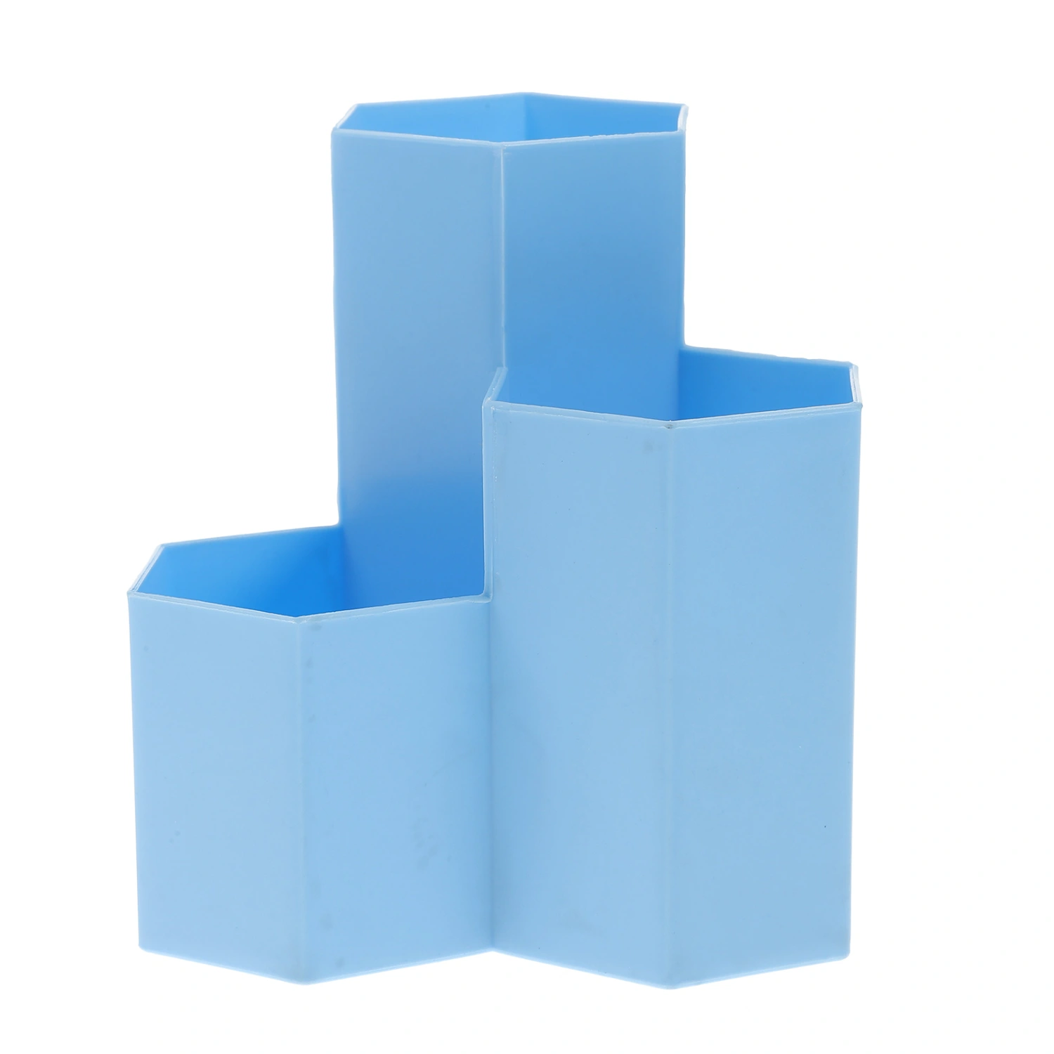 Creative Hexagonal Pen Holder Container Organizer Plastic Desktop Storage Box Student Office Supplies (Blue)