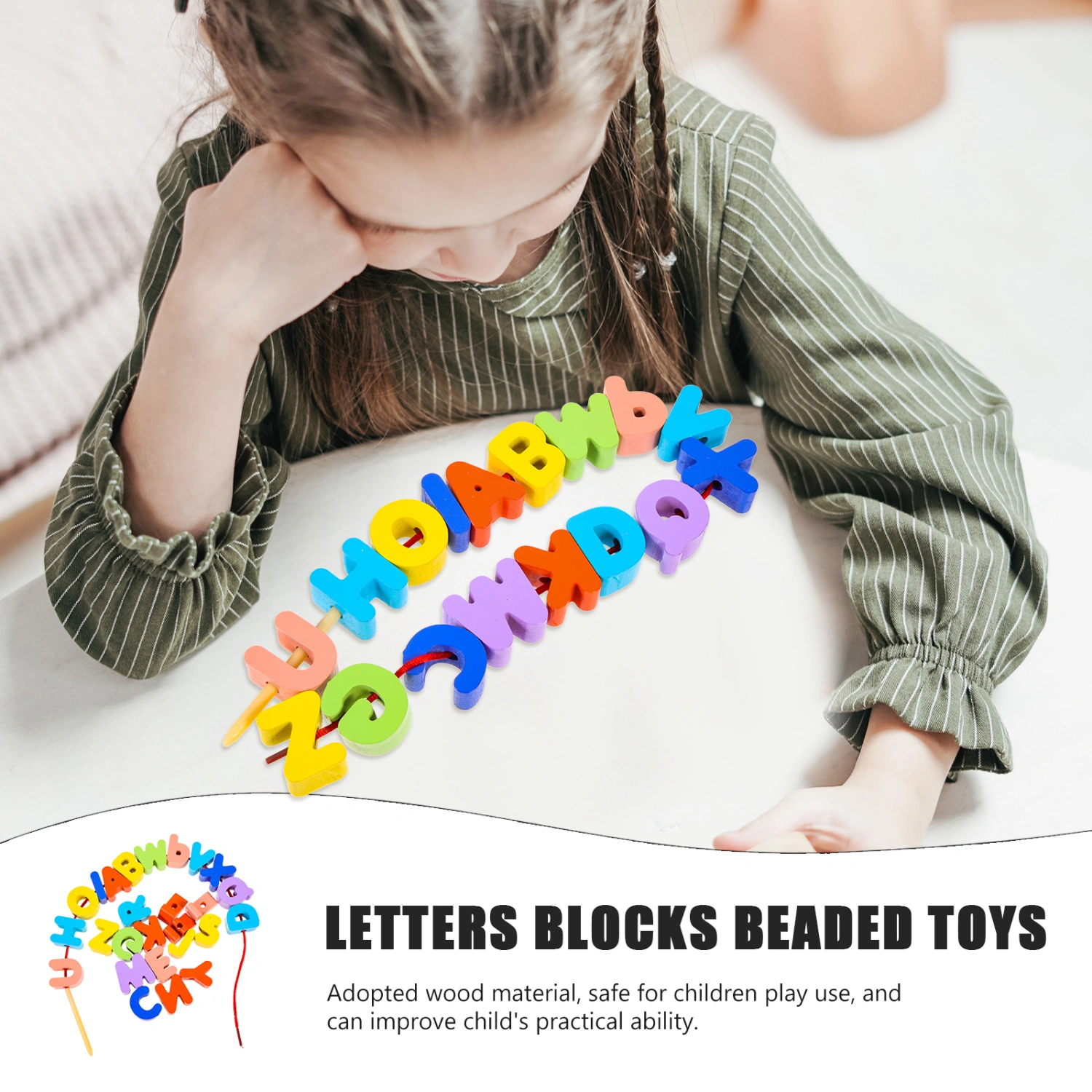 1 Set of Letters Blocks Beaded Toy Cartoon Letters Blocks Threading Toy Educational Toy